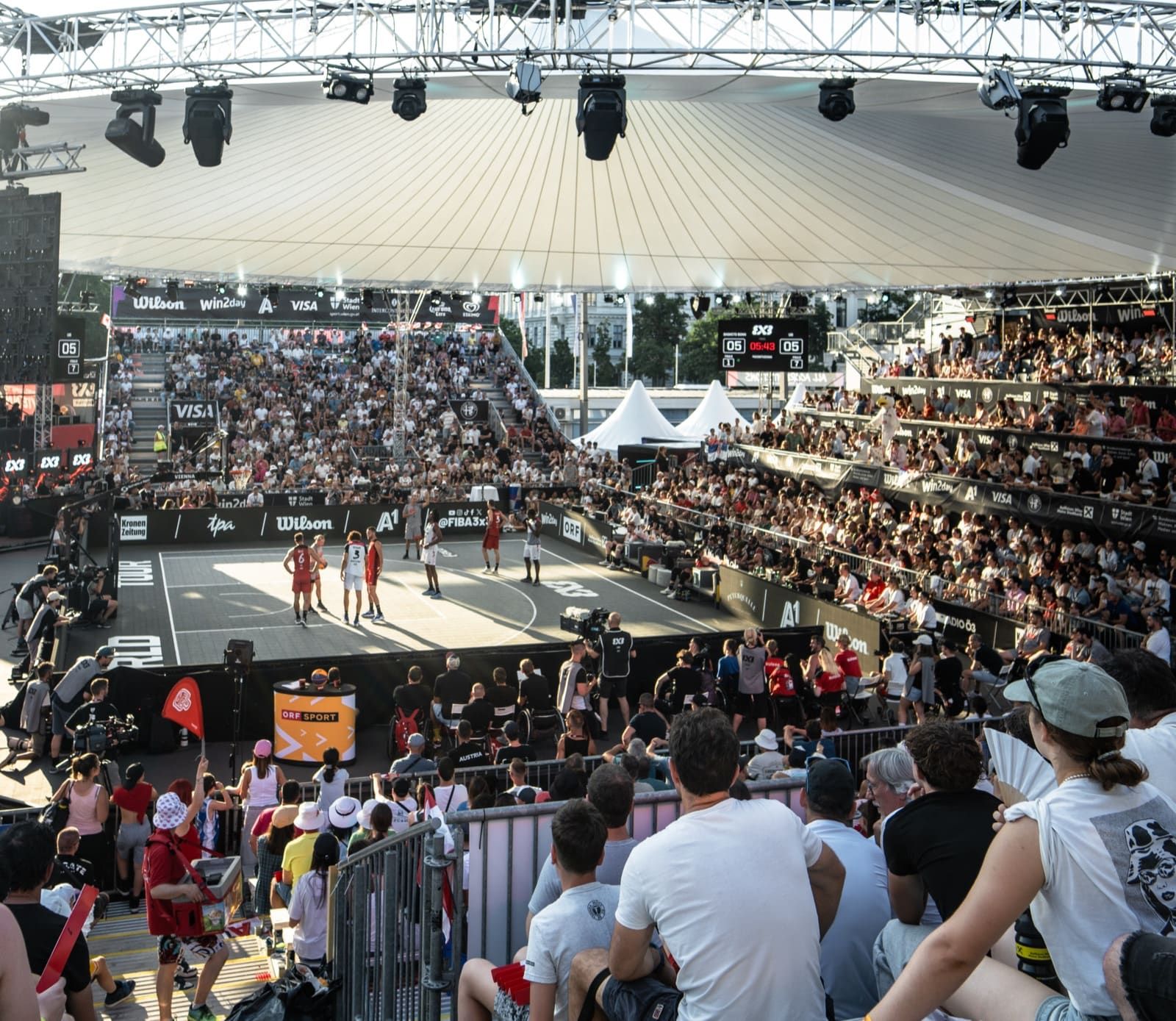 FIBA 3x3 basketball tournament in Vienna — packed stands under the roof, Best Alex Shots, Vienna